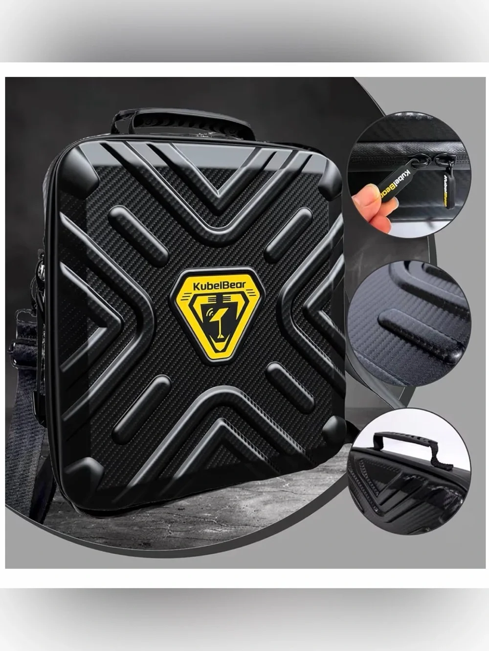 KubelBear - Black Hard Shell Tablet Case with Handle - Protective Travel Sleeve